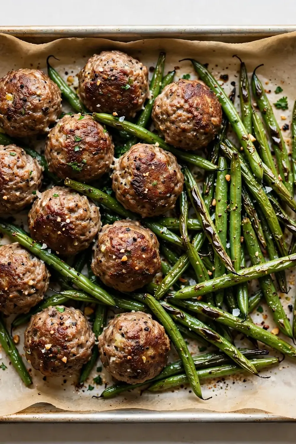 Sheet Pan Meatballs and Roasted Green Beans