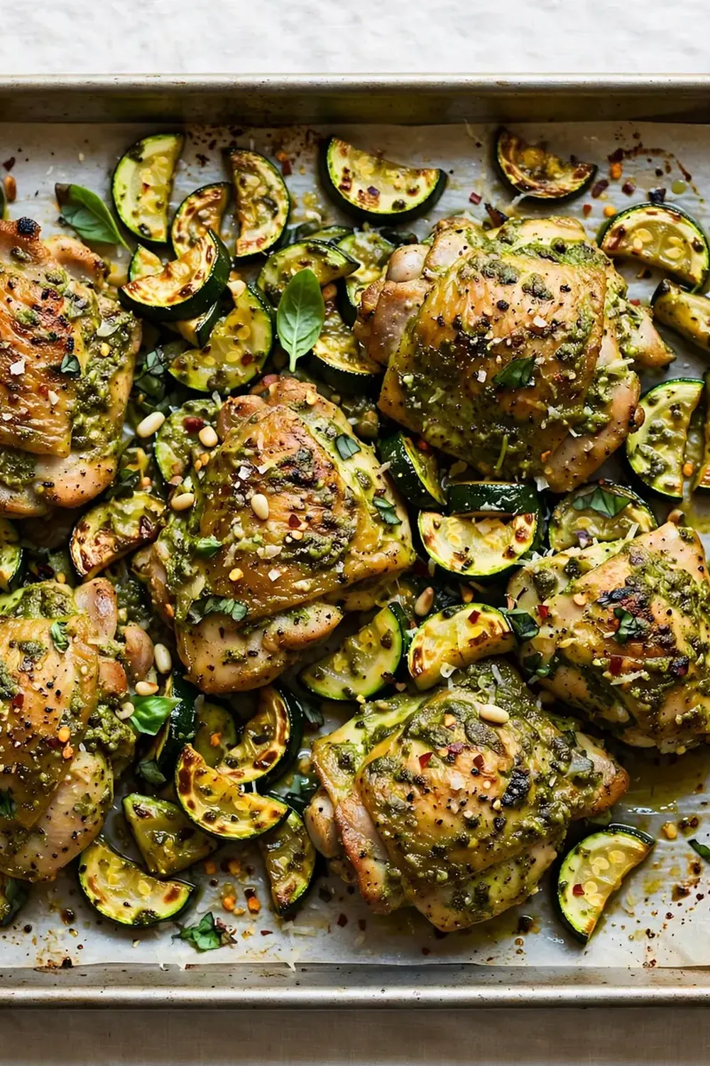 Sheet Pan Pesto Chicken and Zucchini